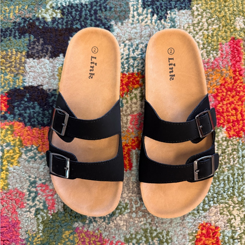 Black Double Strap Suede Sandals